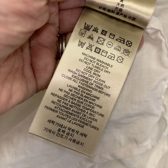 Burberry Brit White NovaCheck Tunic Top 3/4 Roll Tab Sleeve Ramie Blouse XL - Picture 9 of 14